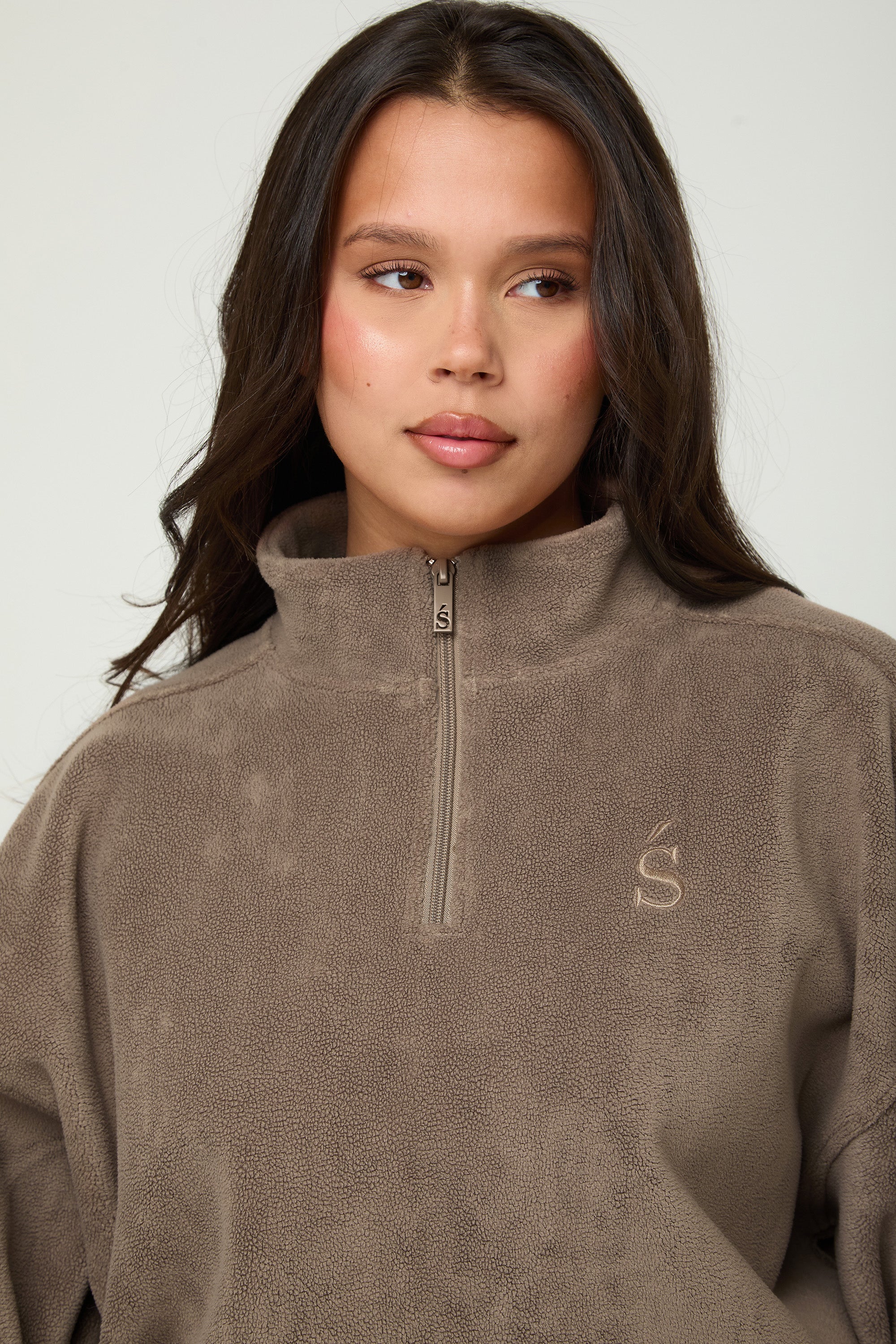 Oversized ¼ Zip Teddybear Fleece - Mocha - sundé