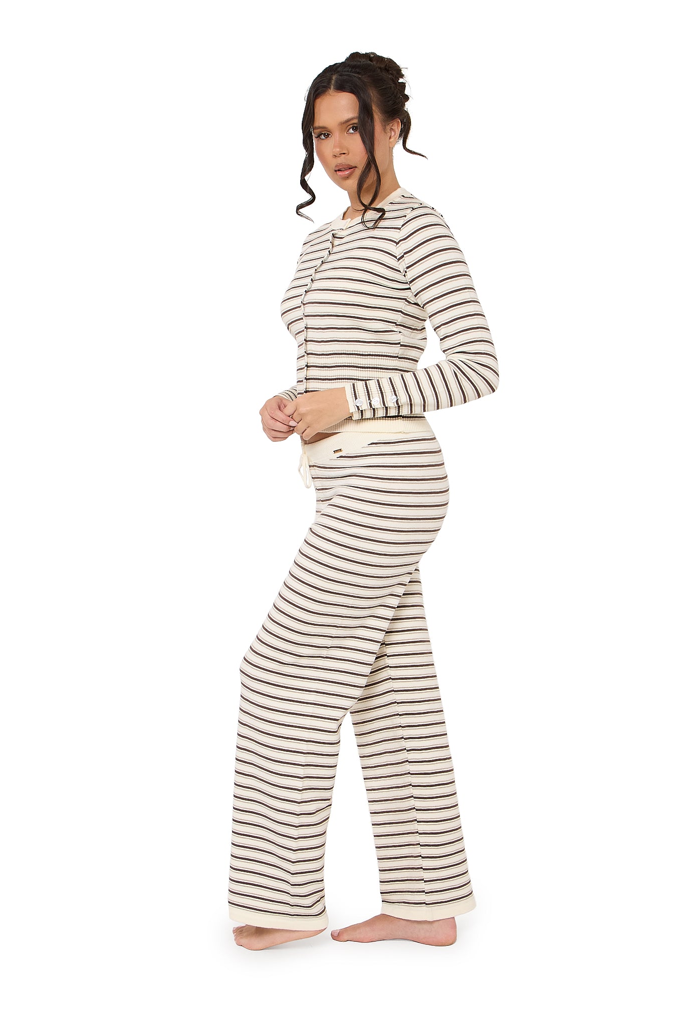 Thea Knitted Lounge Trousers - Cream Brown