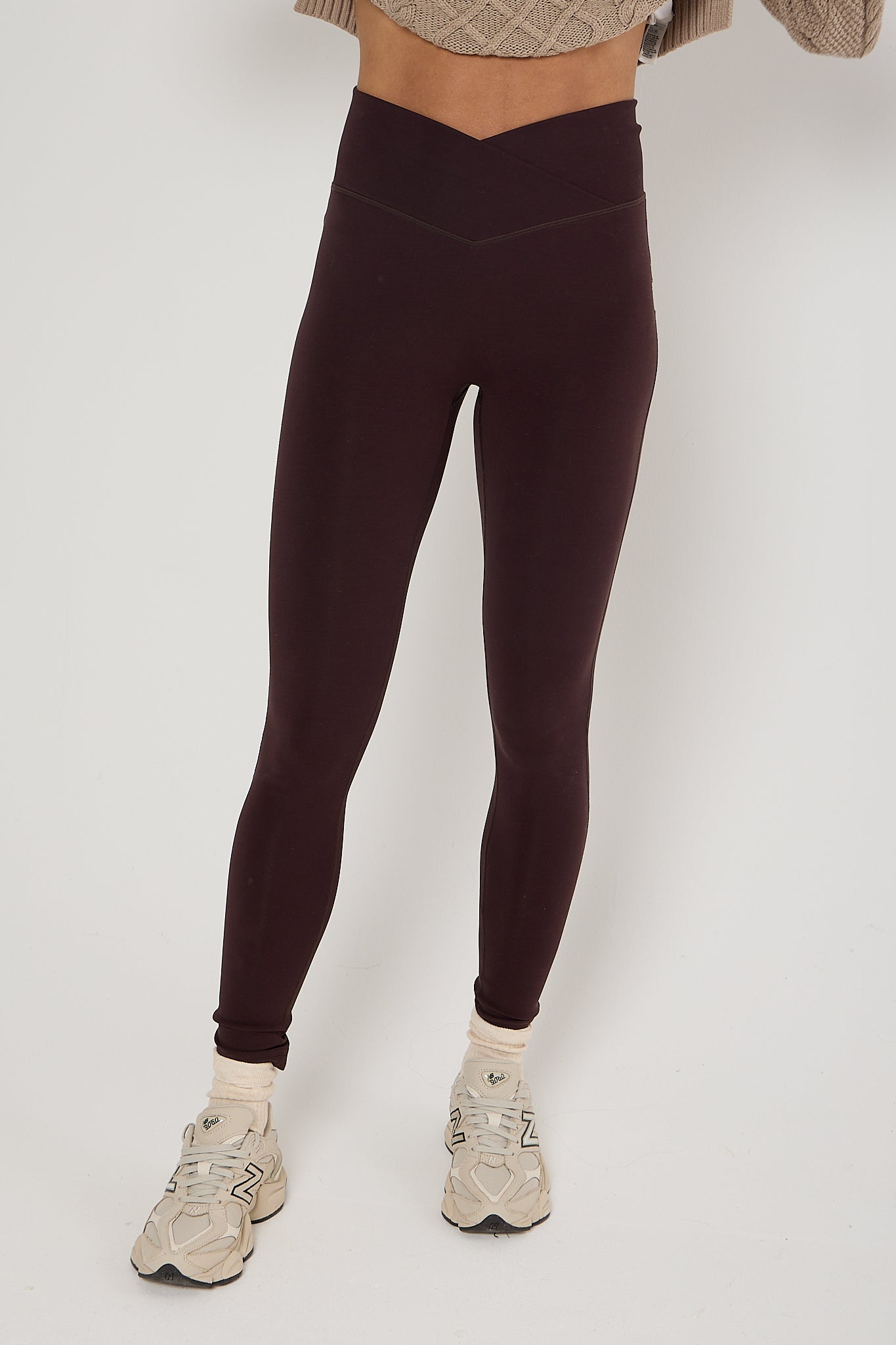 Velour Touch Wrap High-Waisted Leggings - Espresso