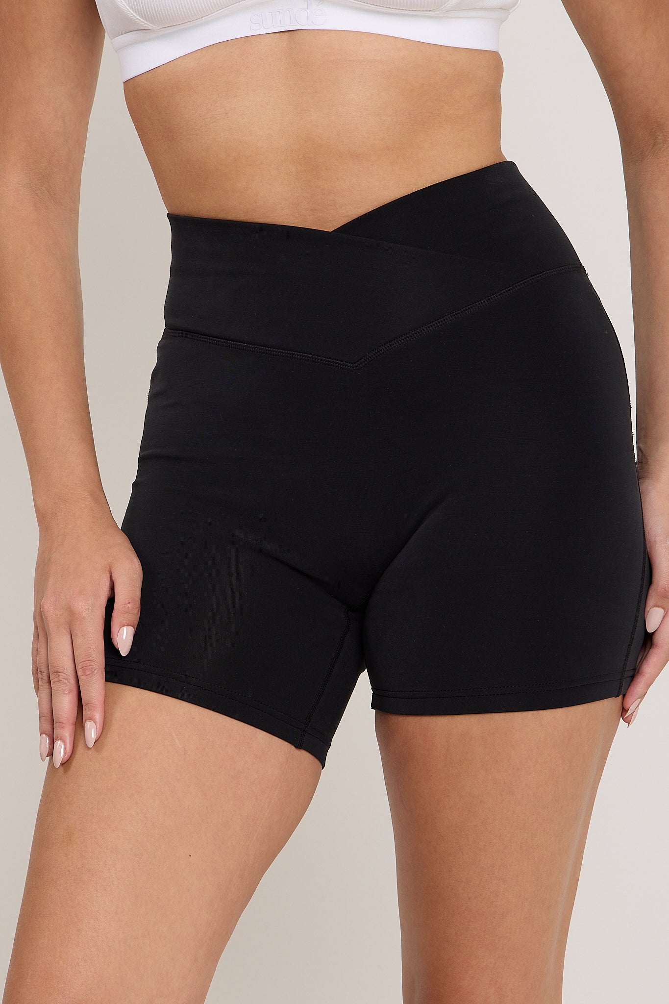 Velour Touch Wrap High-Waisted Cycling Short - Washed Black