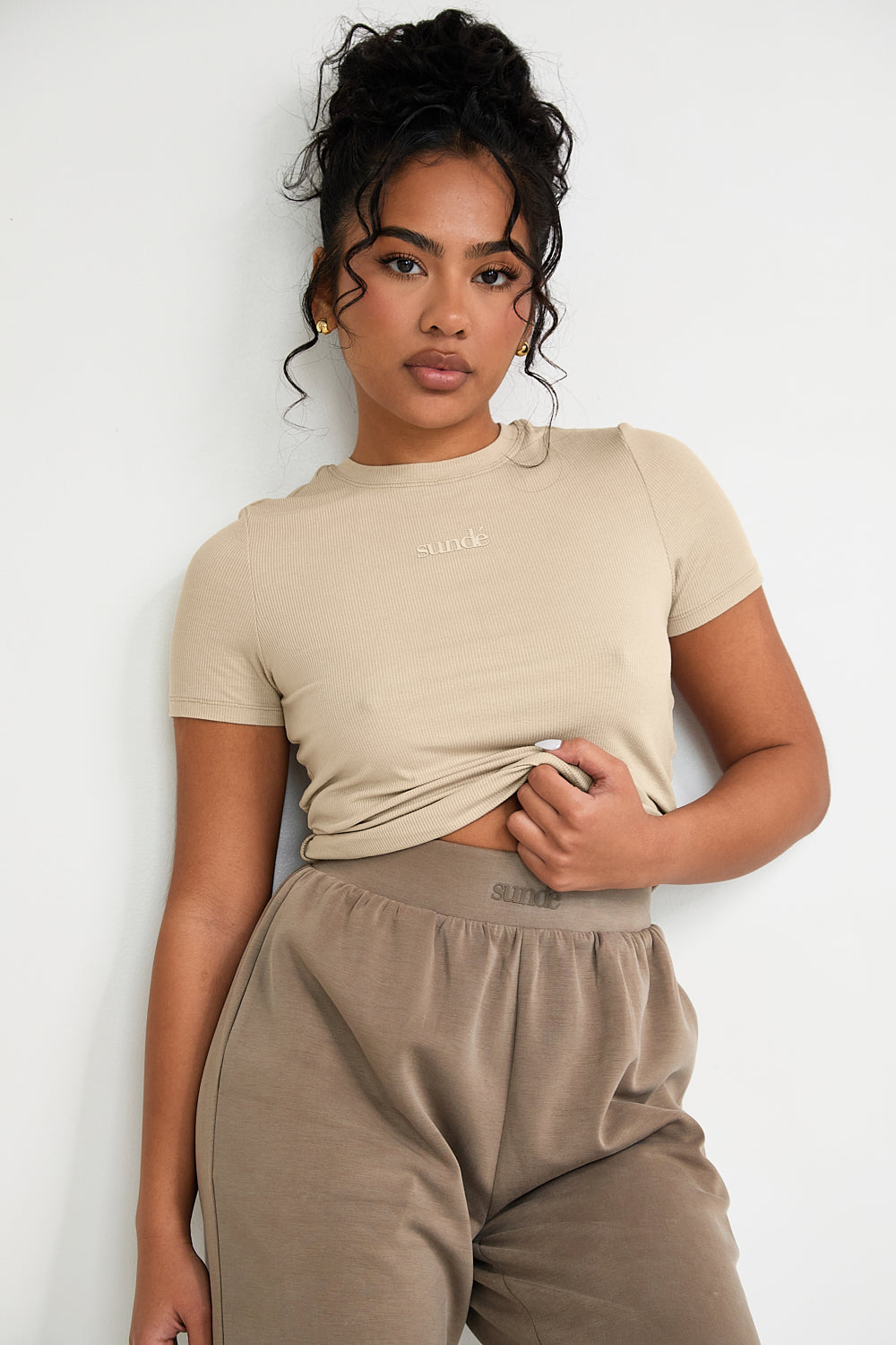 Modal Ribbed Basic T-Shirt - Latte- Sunde