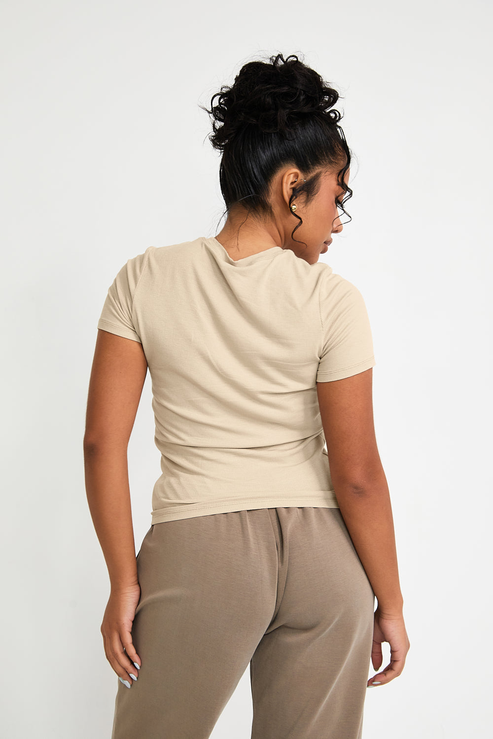 Modal Ribbed Basic T-Shirt - Latte- Sunde