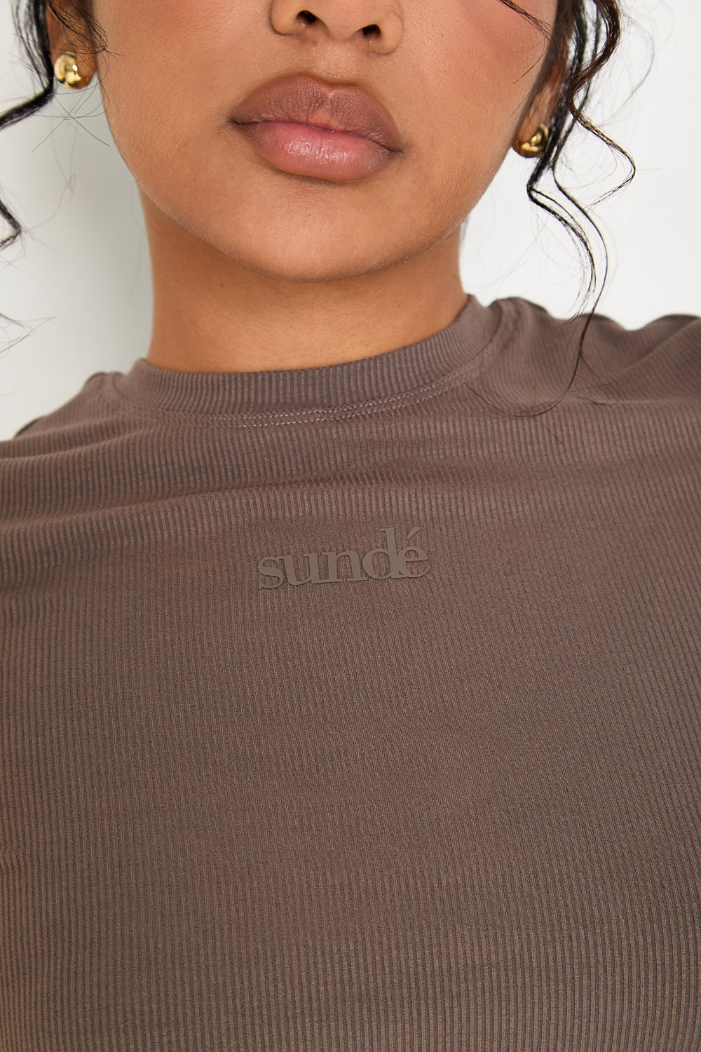 Modal Ribbed Basic T-Shirt - Mocha - Sunde