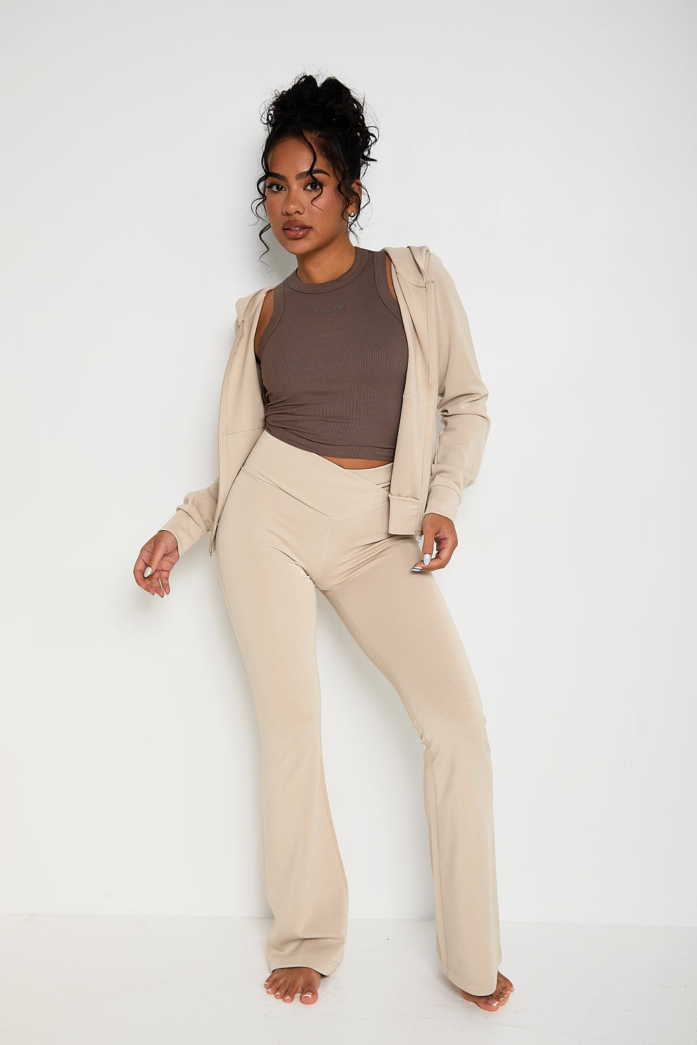 Velour Touch Zip-Through Hoodie - Latte - Sunde