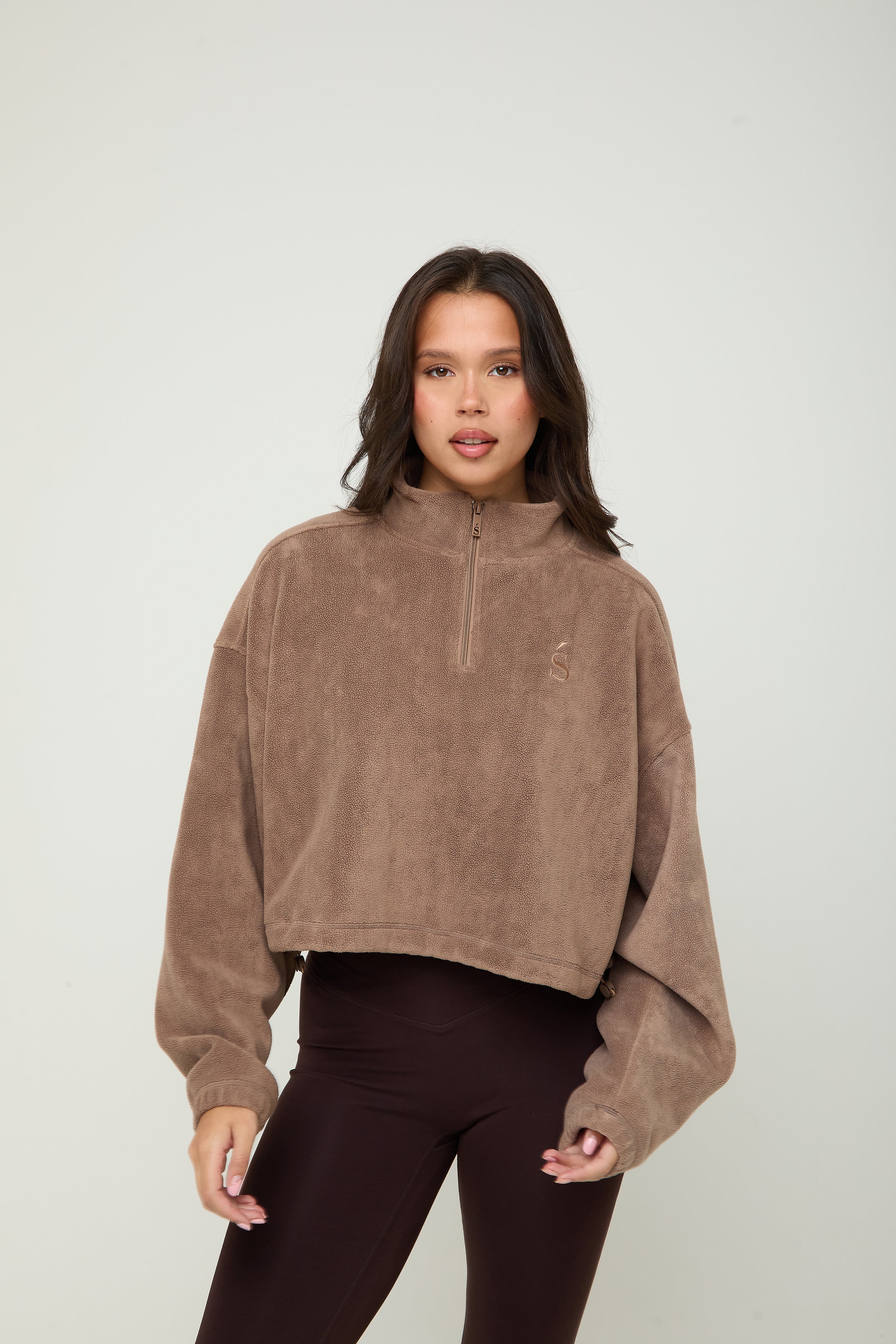 Oversized ¼ Zip Teddybear Fleece - Mocha