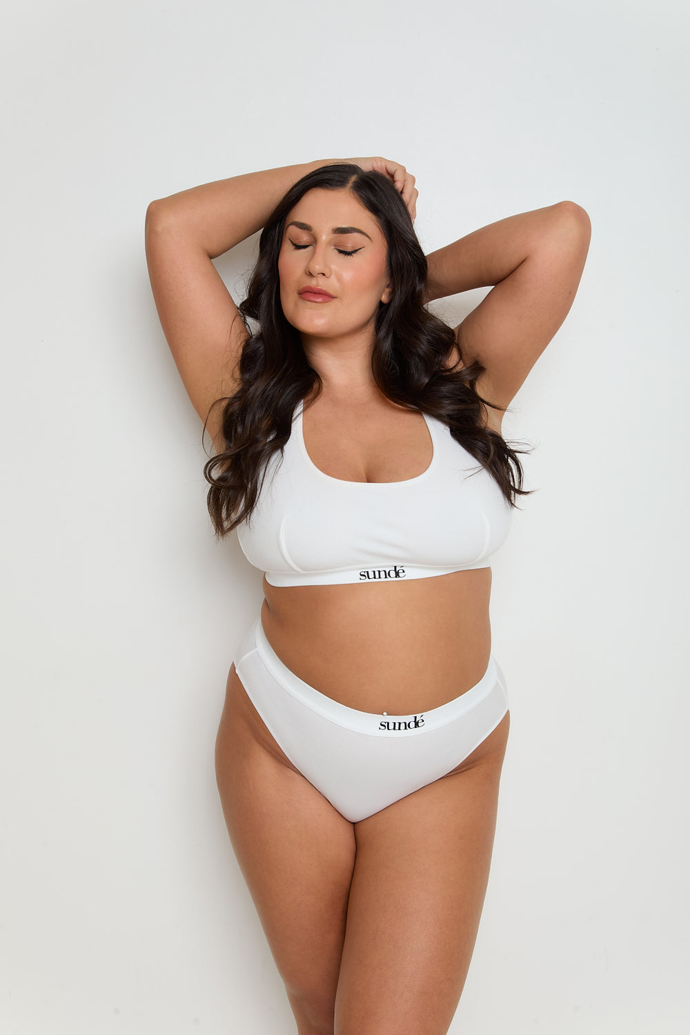Cotton Lyocell Ribbed Racerback Bra - White - Sunde