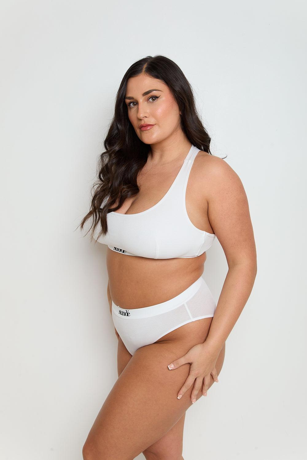 Cotton Lyocell Ribbed Racerback Bra - White - Sunde