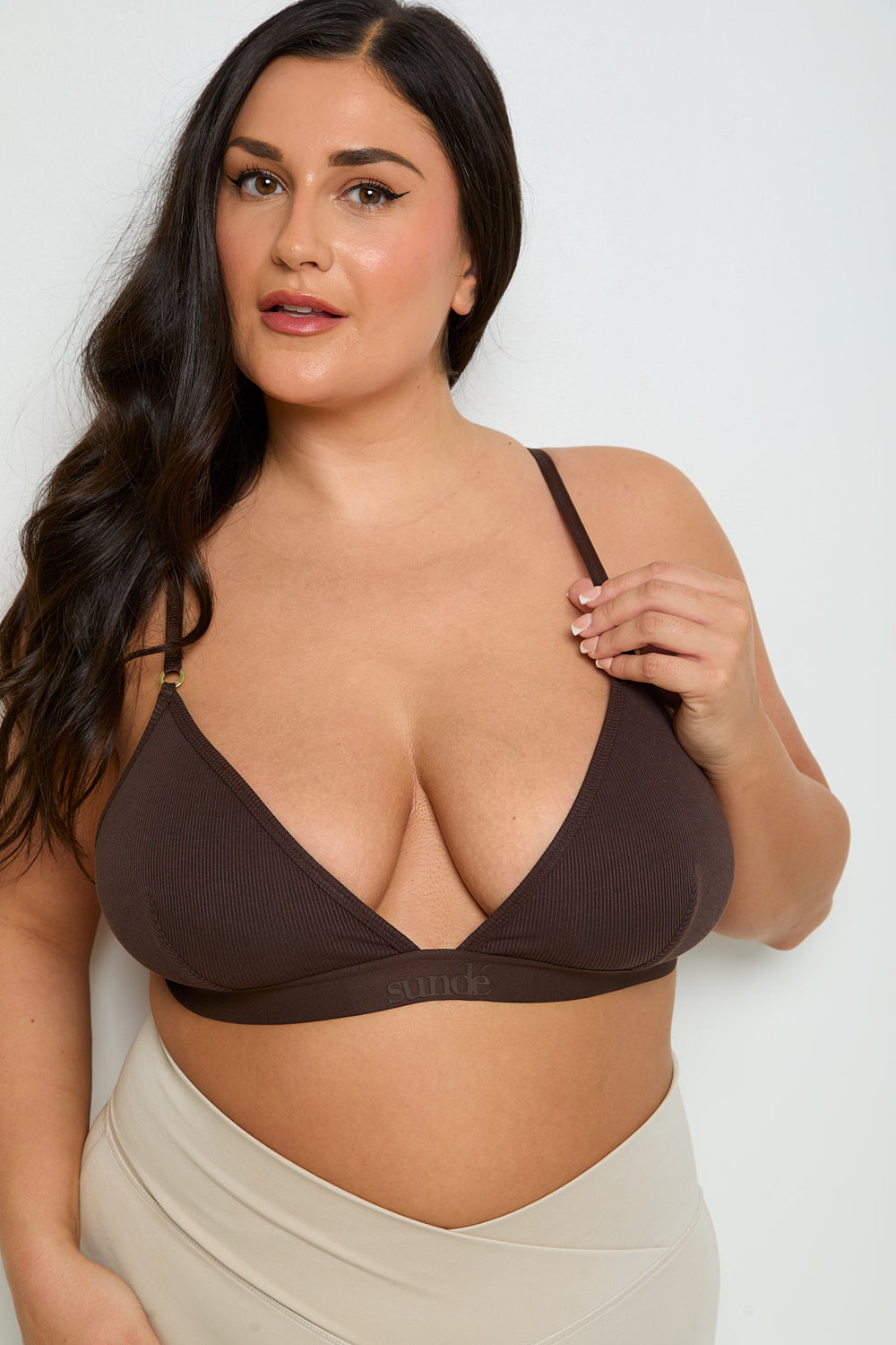 Cotton Lyocell Ribbed Triangle Bralet - Chocolate - Sunde