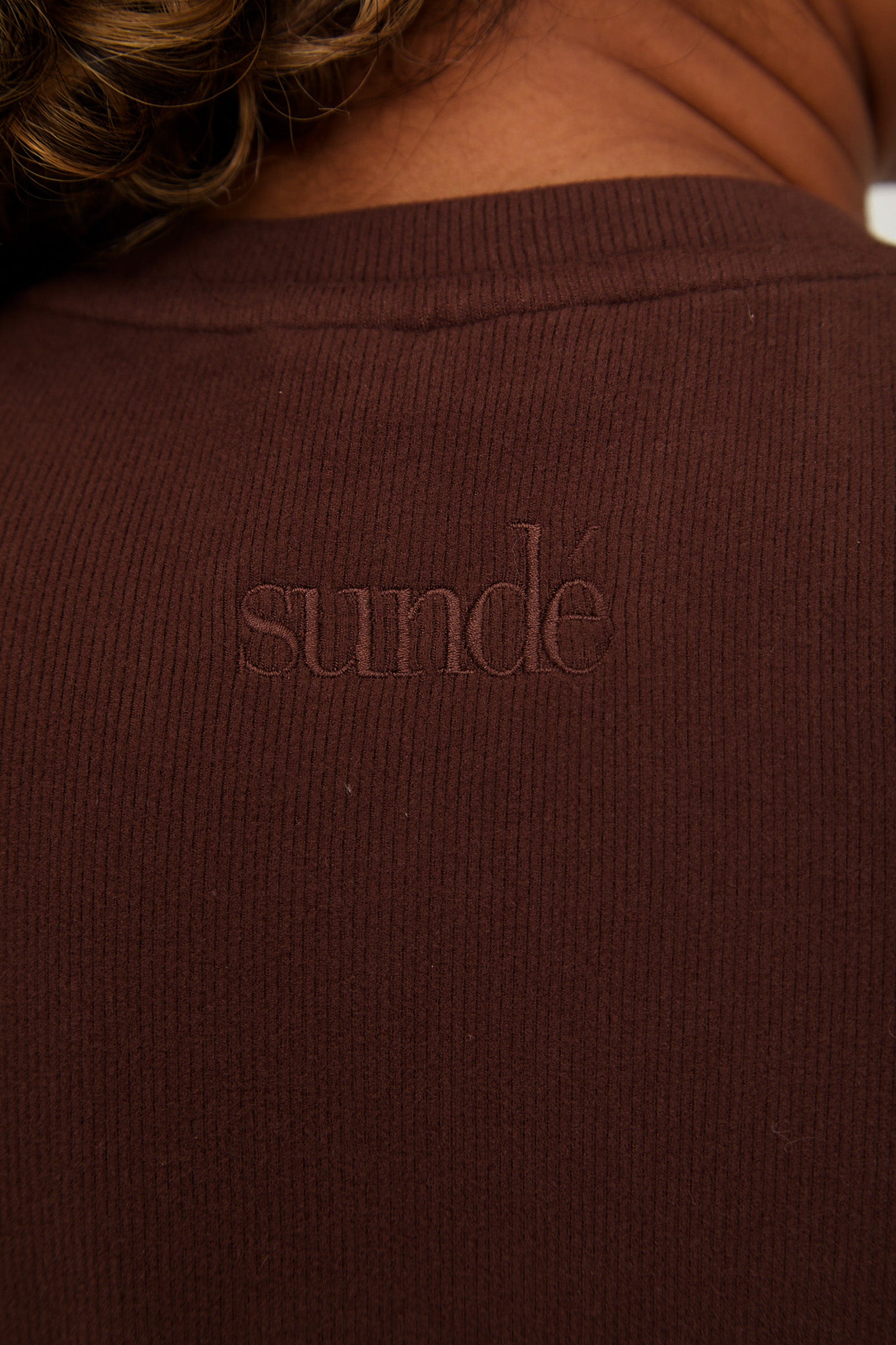 Cosy Brushed Ribbed Button Top - Walnut