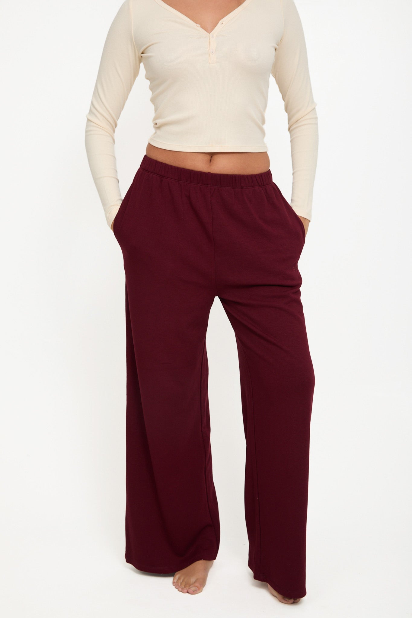 Cosy Brushed Thermal Pyjama Trousers - Cherry