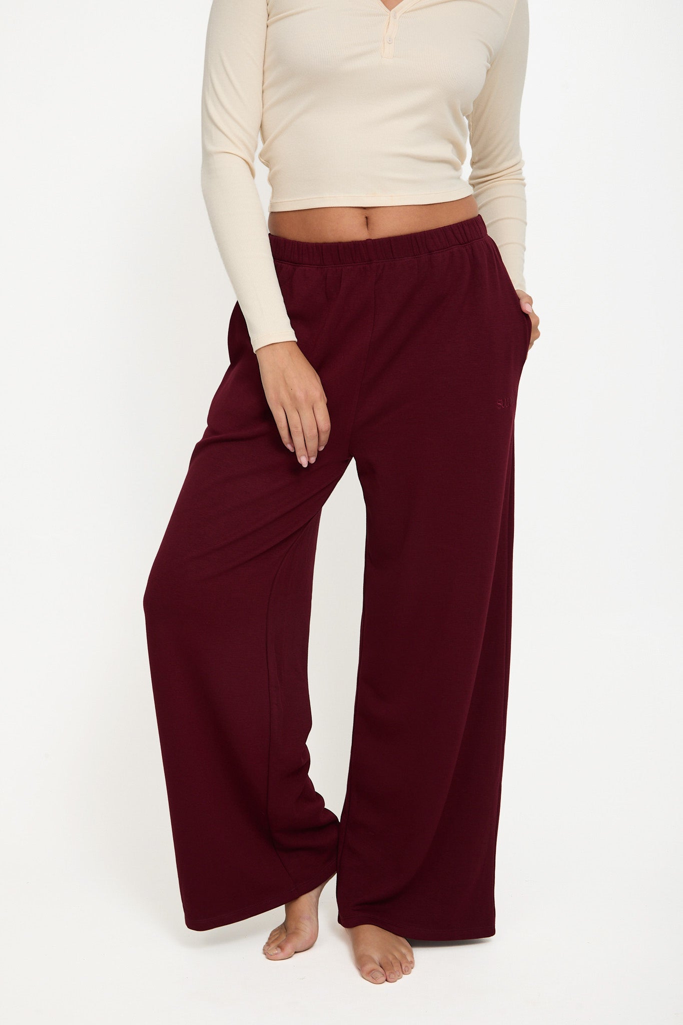 Cosy Brushed Thermal Pyjama Trousers - Cherry