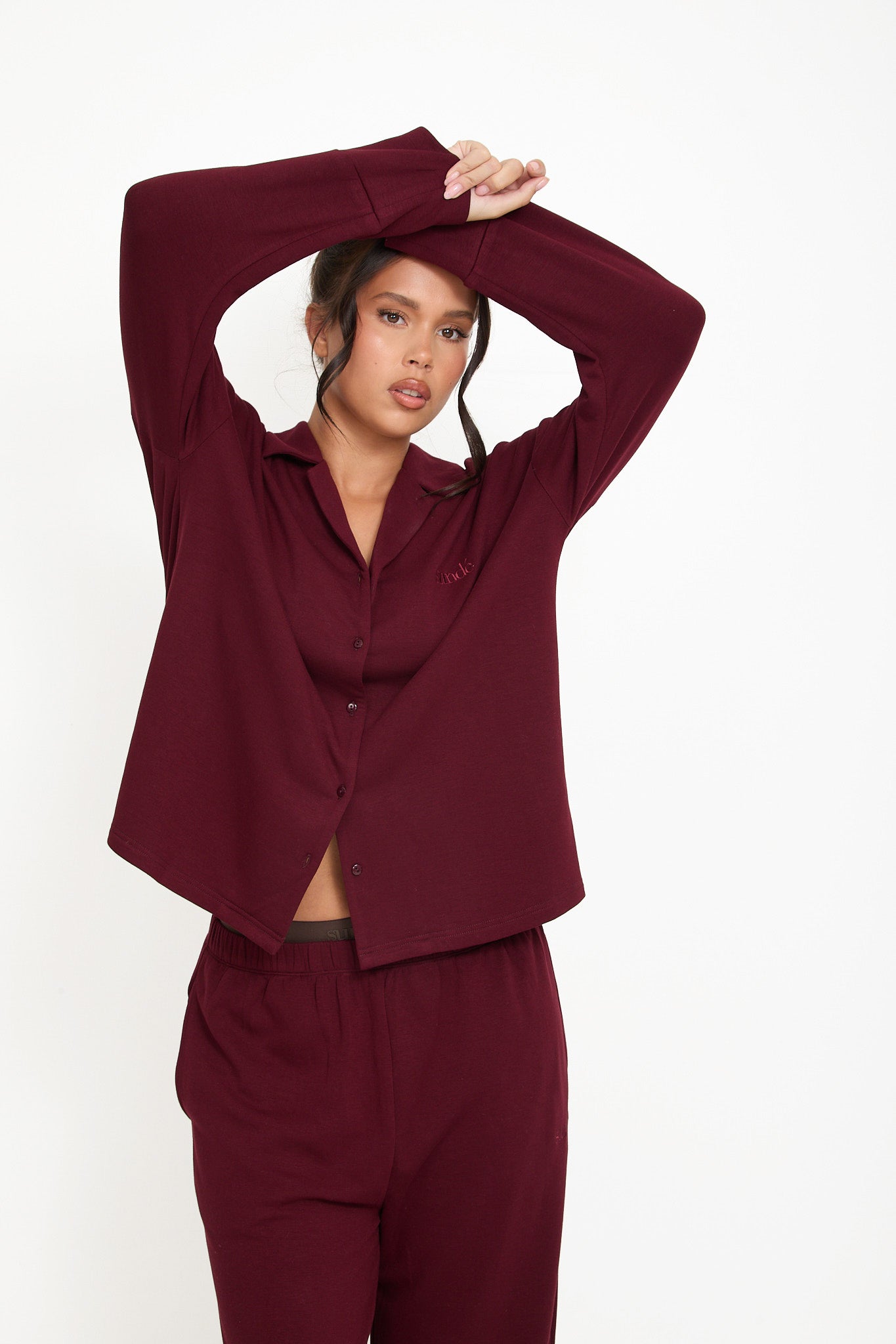 Cosy Brushed Thermal Pyjama Trousers - Cherry
