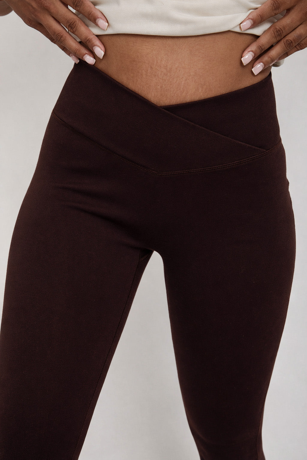 Velour Touch Wrap High-Waisted Leggings - Espresso