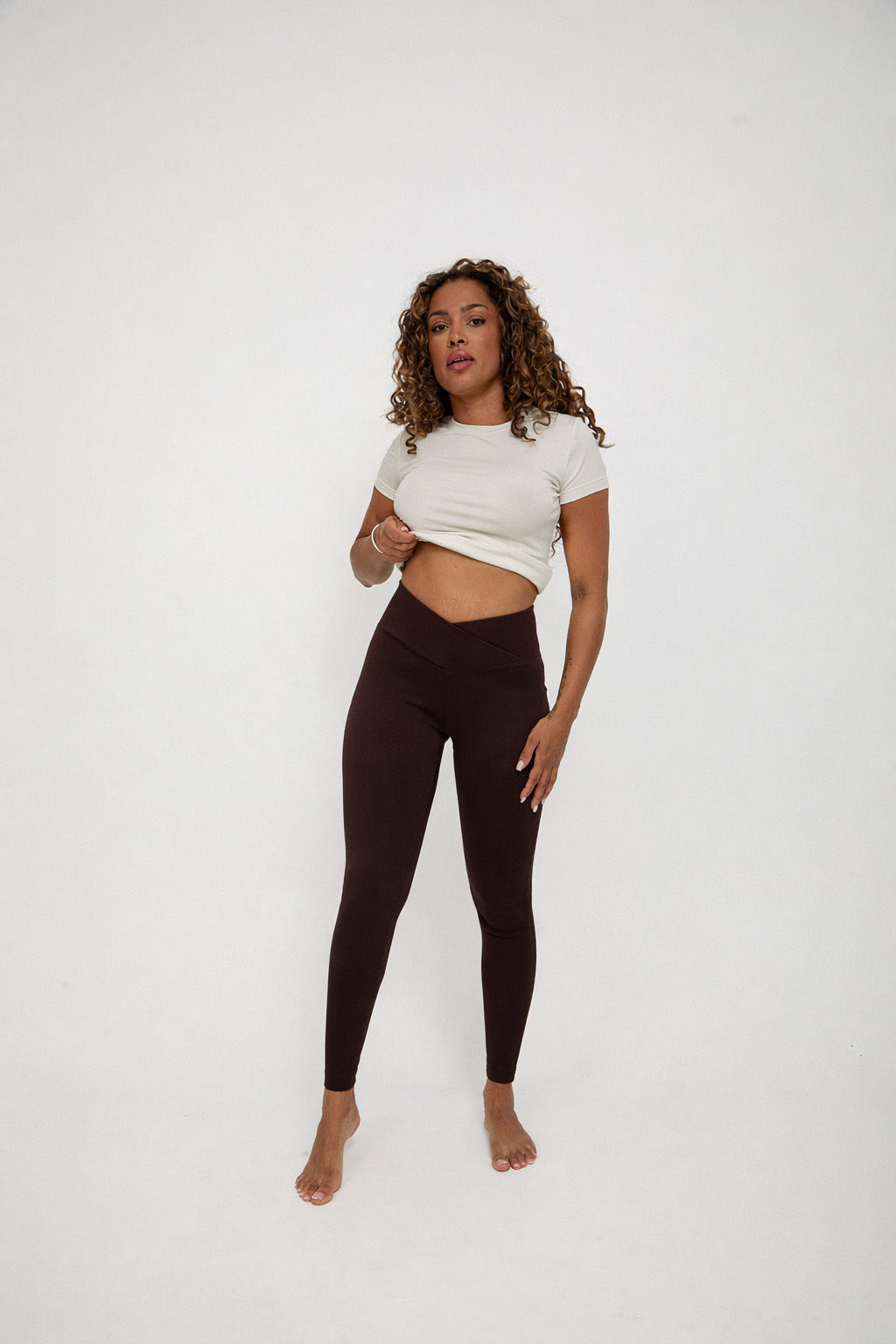 Velour Touch Wrap High-Waisted Leggings - Espresso