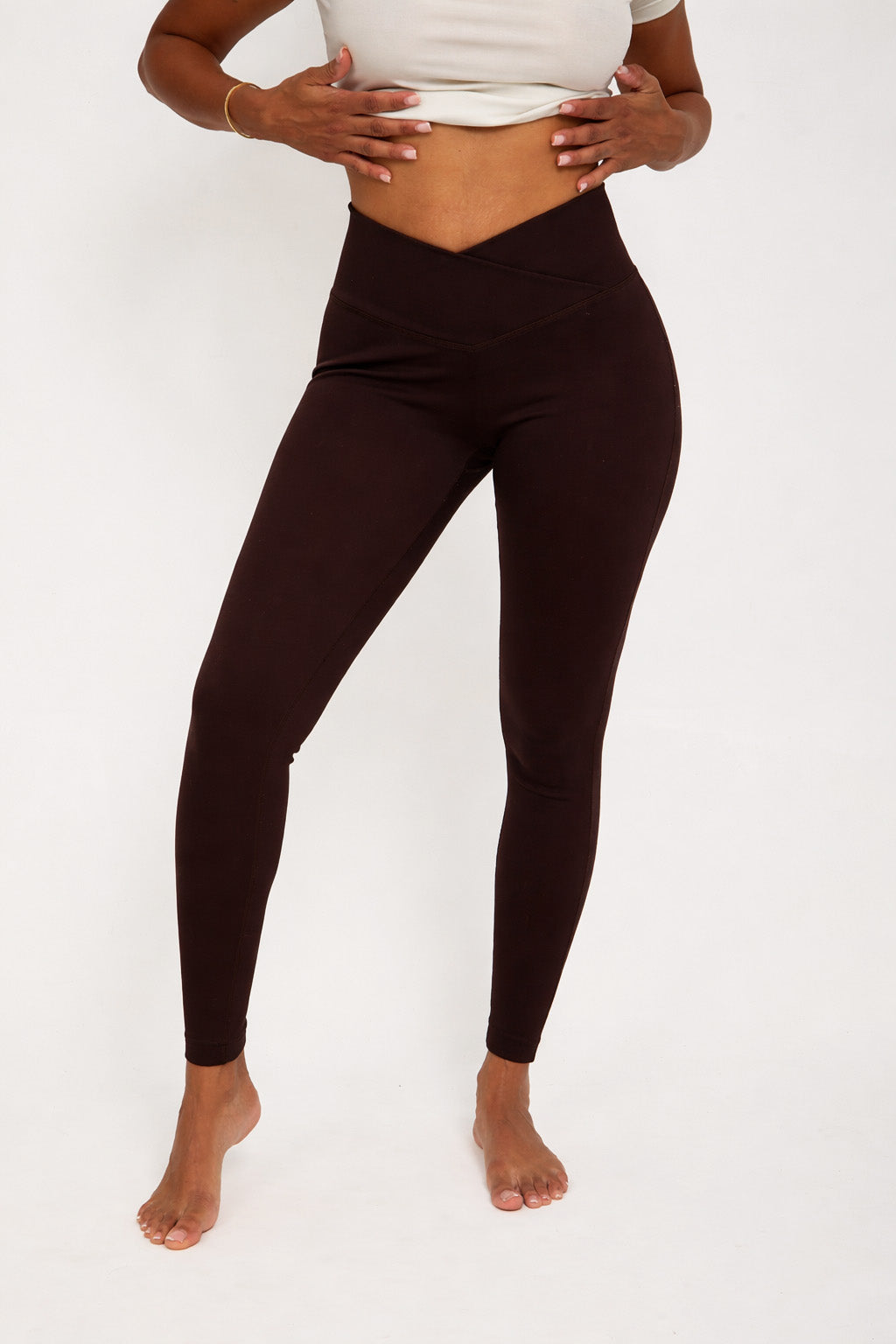 Velour Touch Wrap High-Waisted Leggings - Espresso
