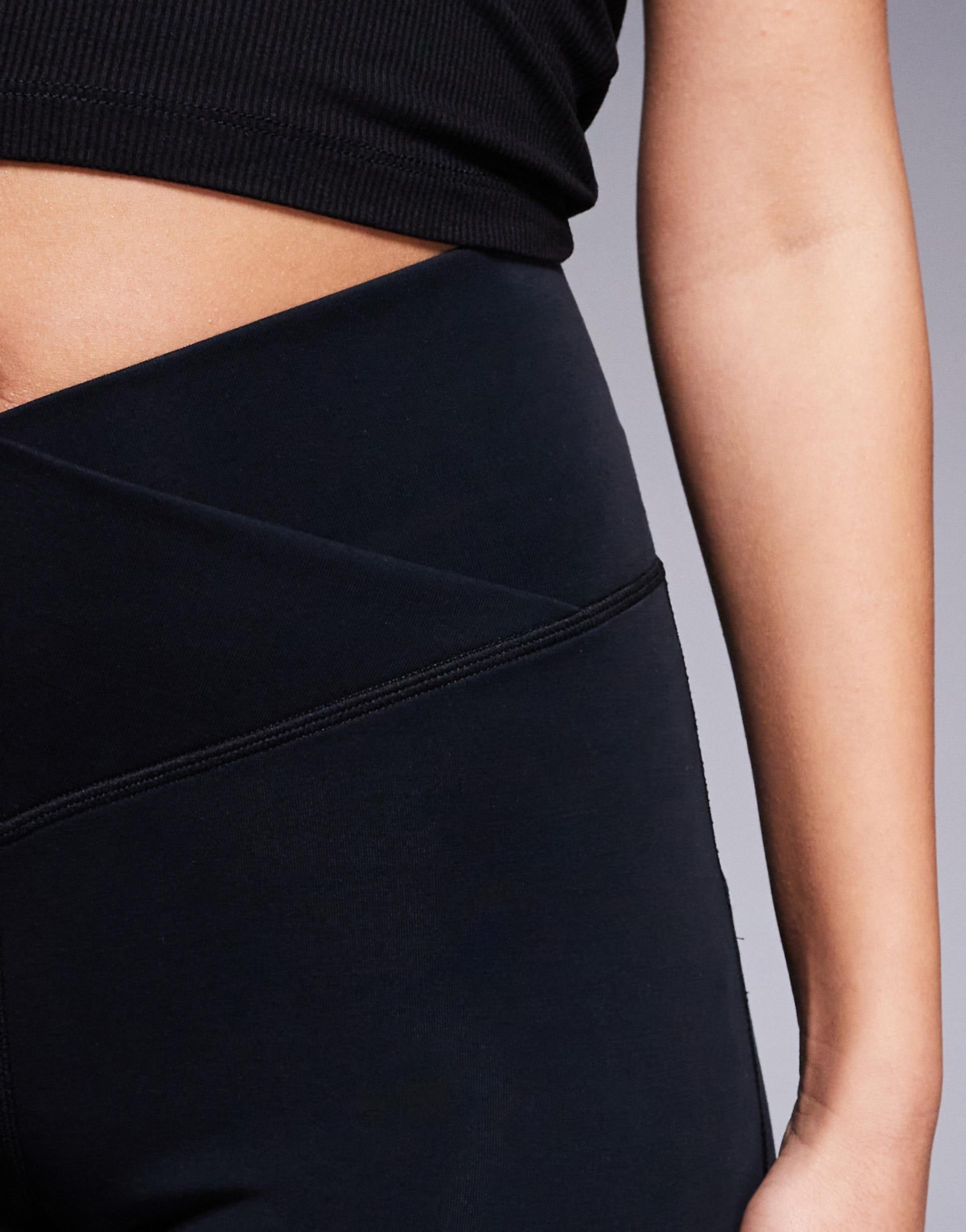 Velour Touch Wrap High-Waisted Flare Leggings - Washed Black