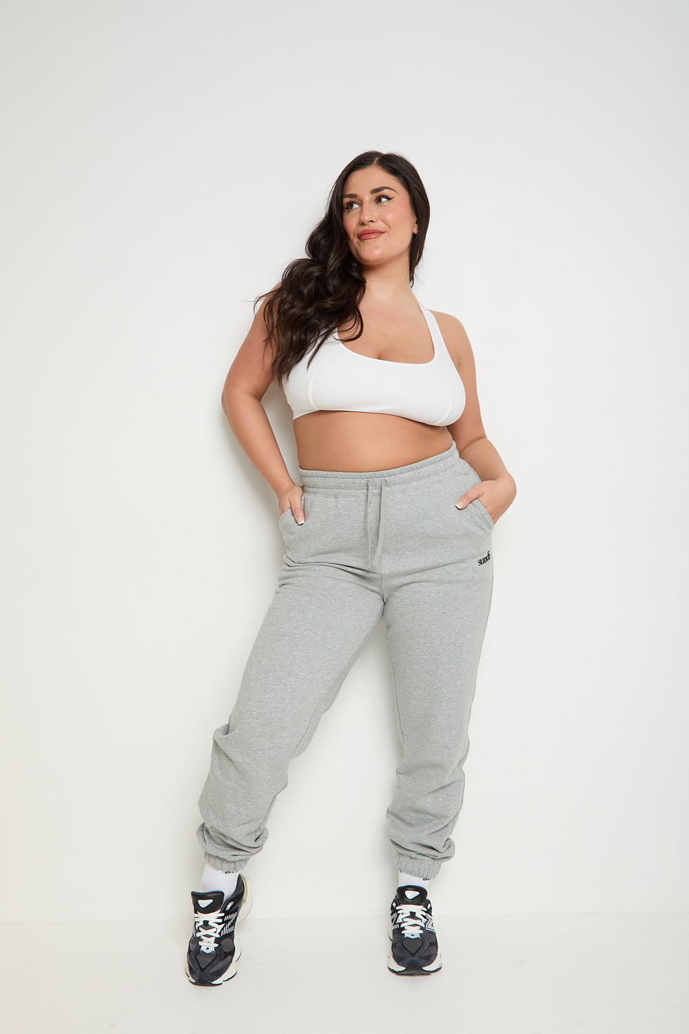 Soft Blend High Waisted Cuff Joggers - Grey Marl