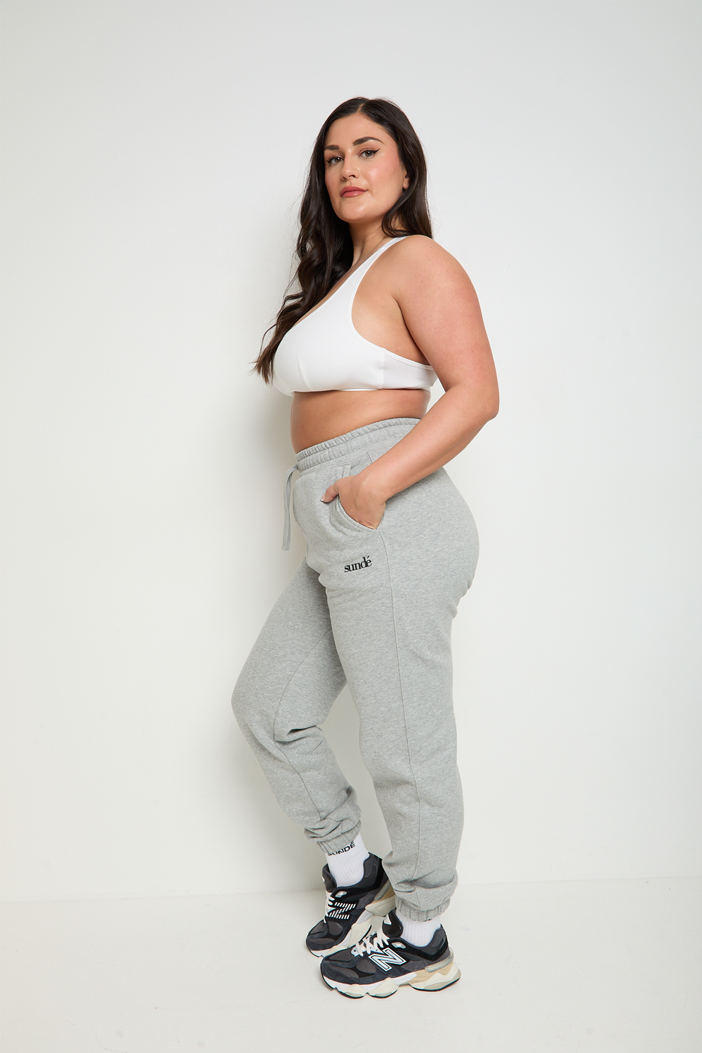 Soft Blend High Waisted Cuff Joggers - Grey Marl