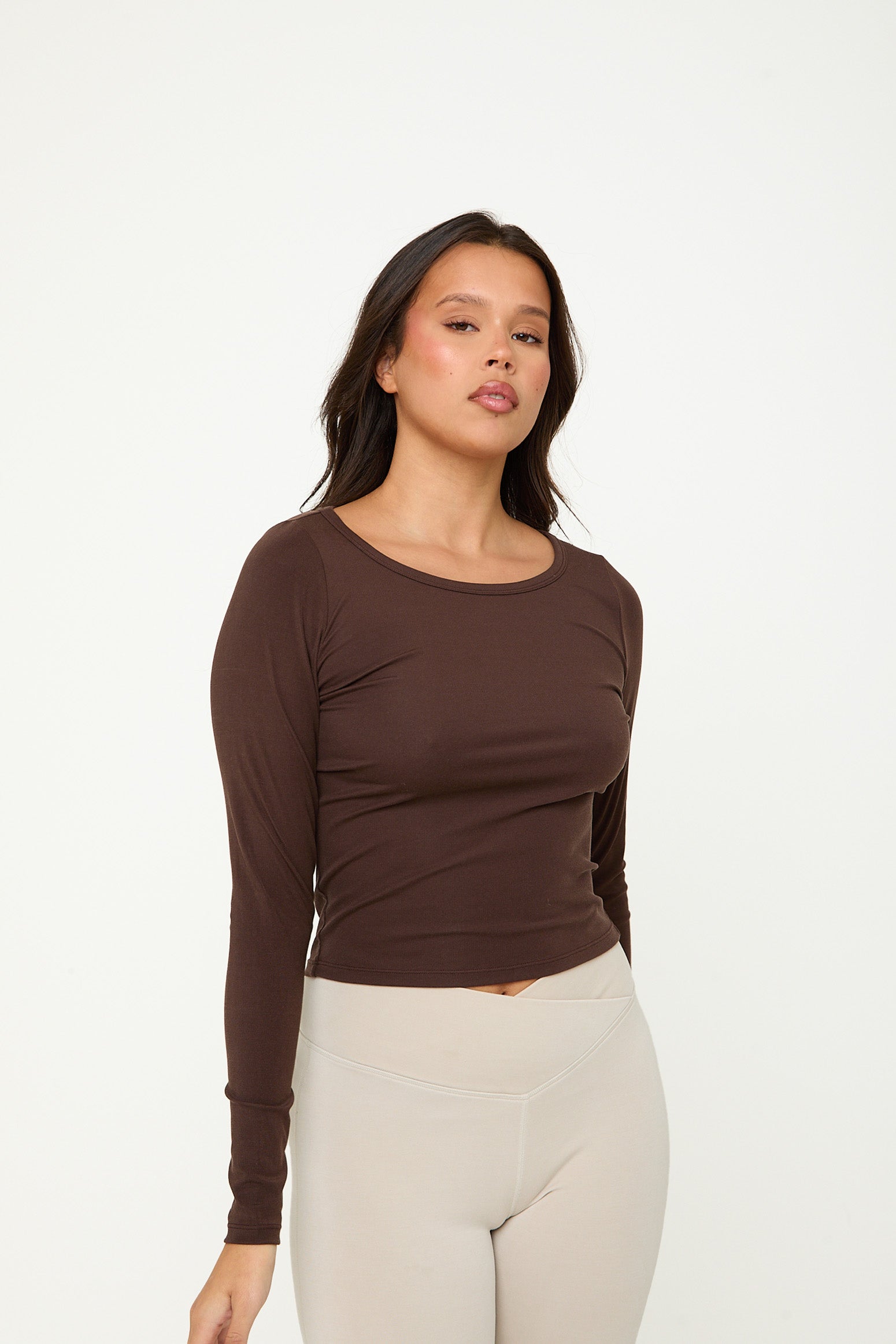 Lyocell Basic Long Sleeve Top - Espresso- Sunde