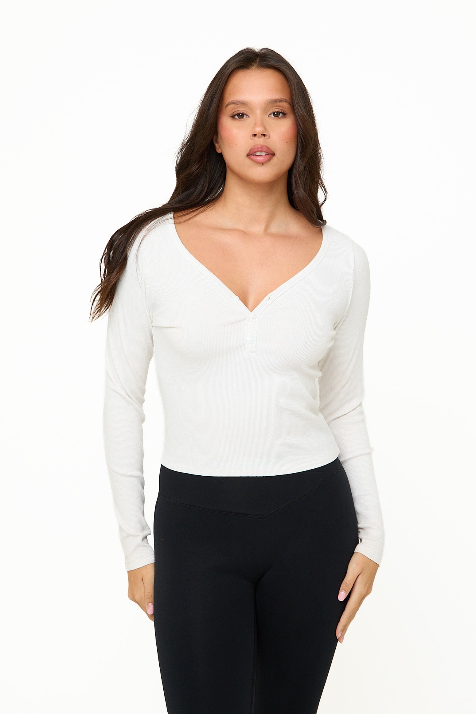 Modal Ribbed Long Sleeve Basic - White - Sunde