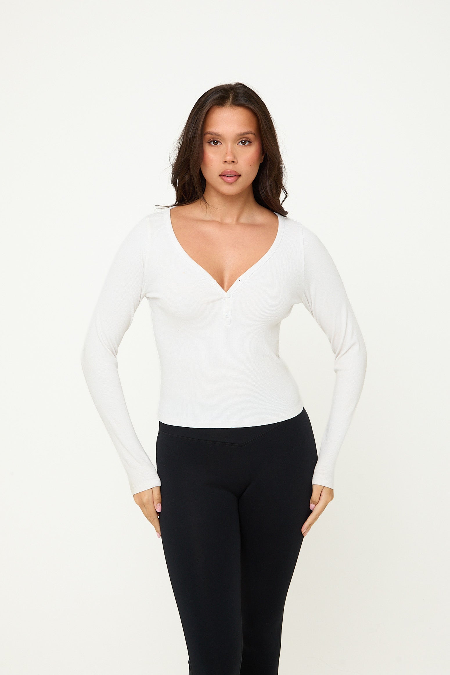 Modal Ribbed Long Sleeve Basic - White - Sunde