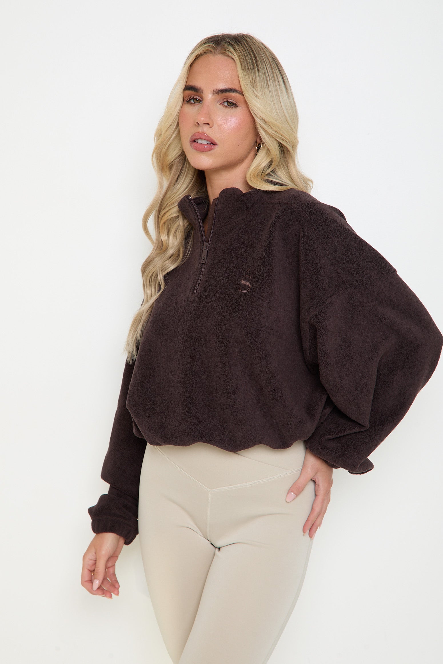 Oversized ¼ Zip Teddybear Fleece - Espresso