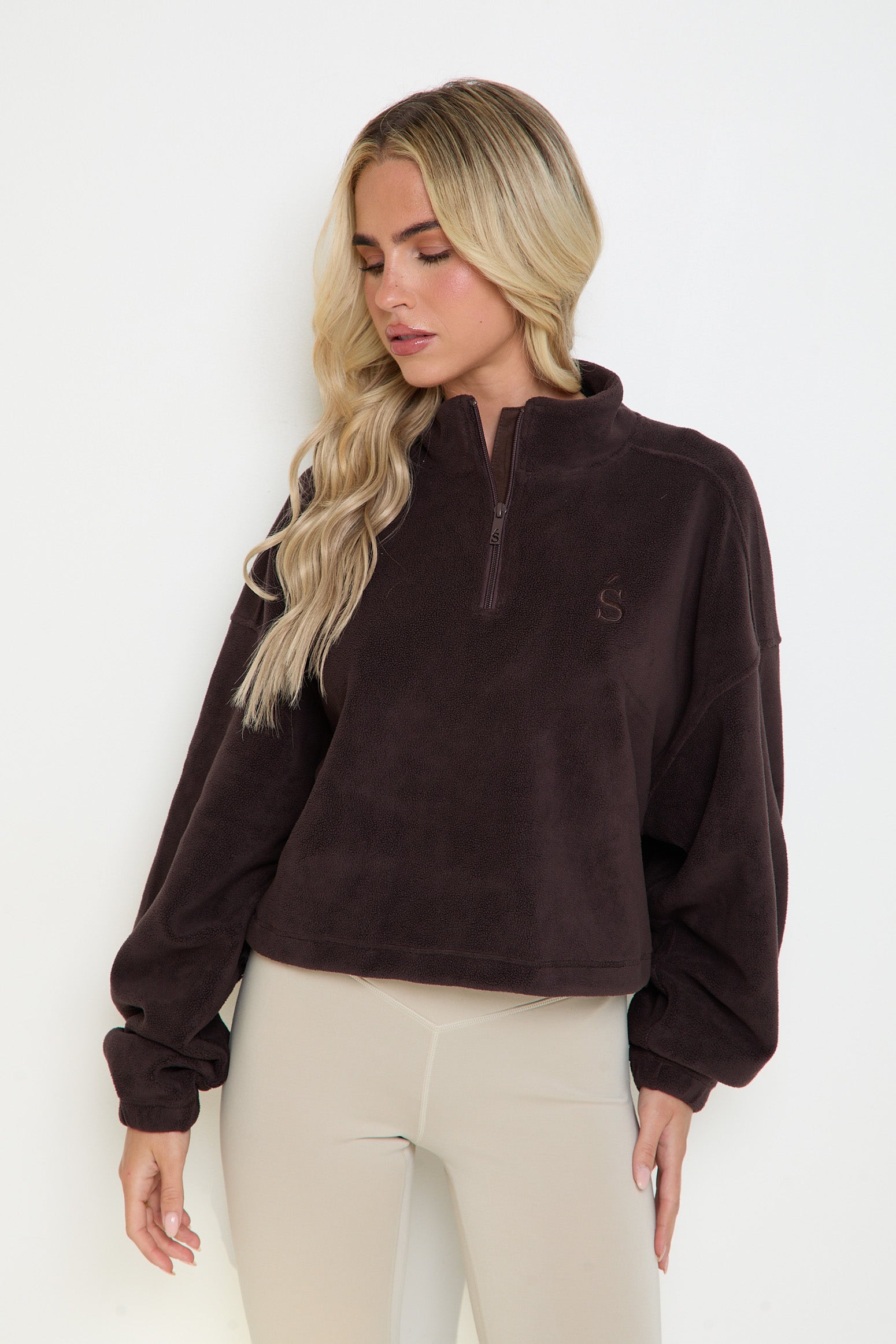 Oversized ¼ Zip Teddybear Fleece - Espresso
