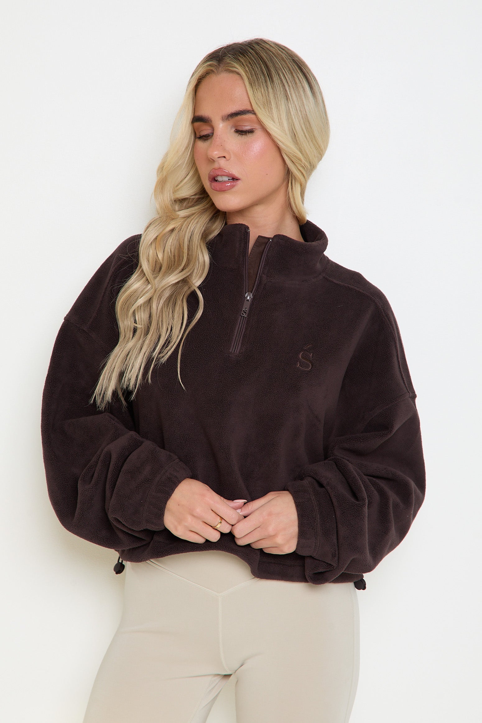 Oversized ¼ Zip Teddybear Fleece - Espresso