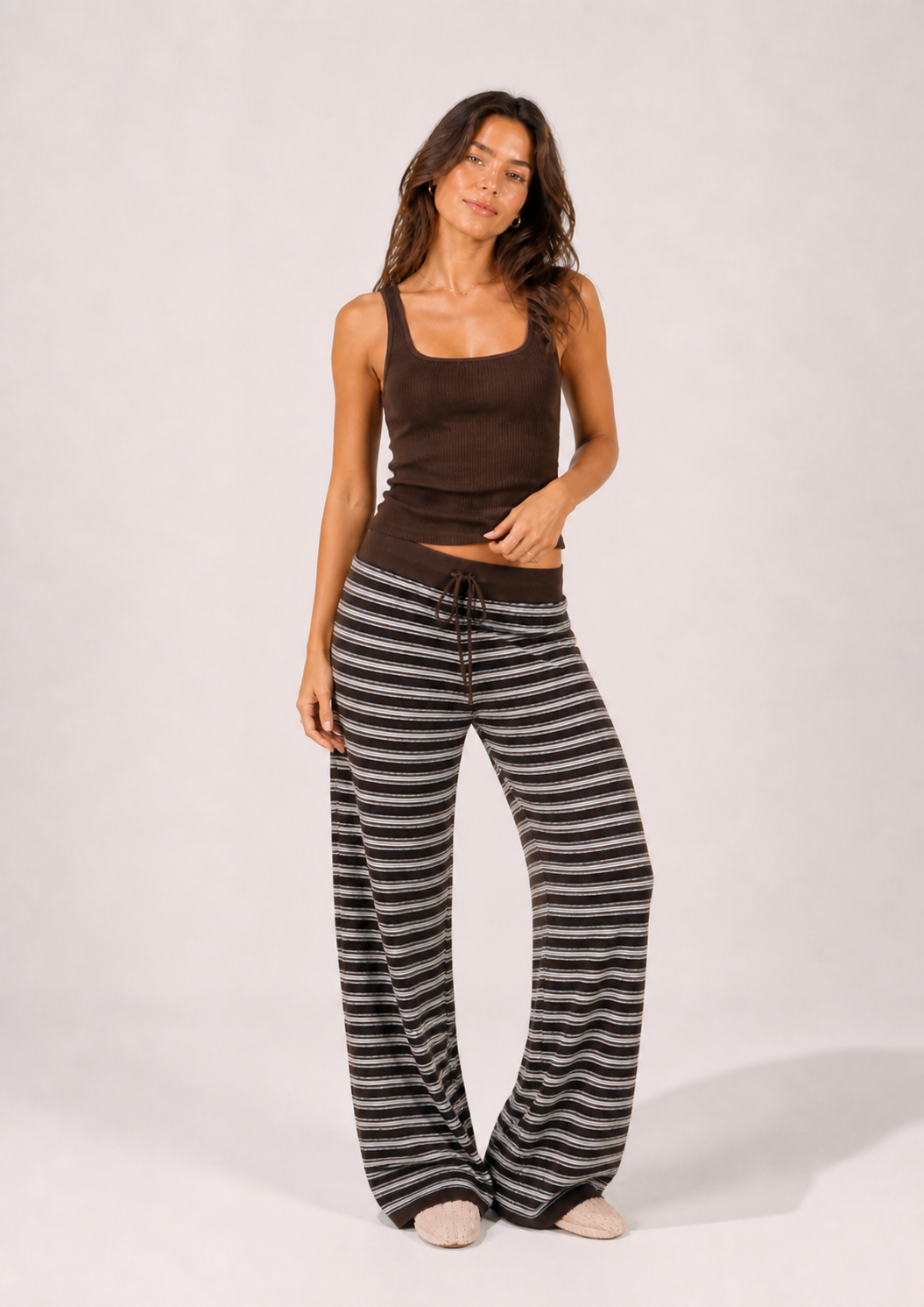 Pre Order - Thea Knitted Lounge Trousers - Brown Blue