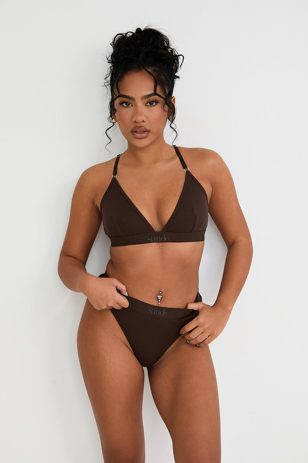 Cotton Lyocell Ribbed Triangle Bralet - Chocolate - Sunde