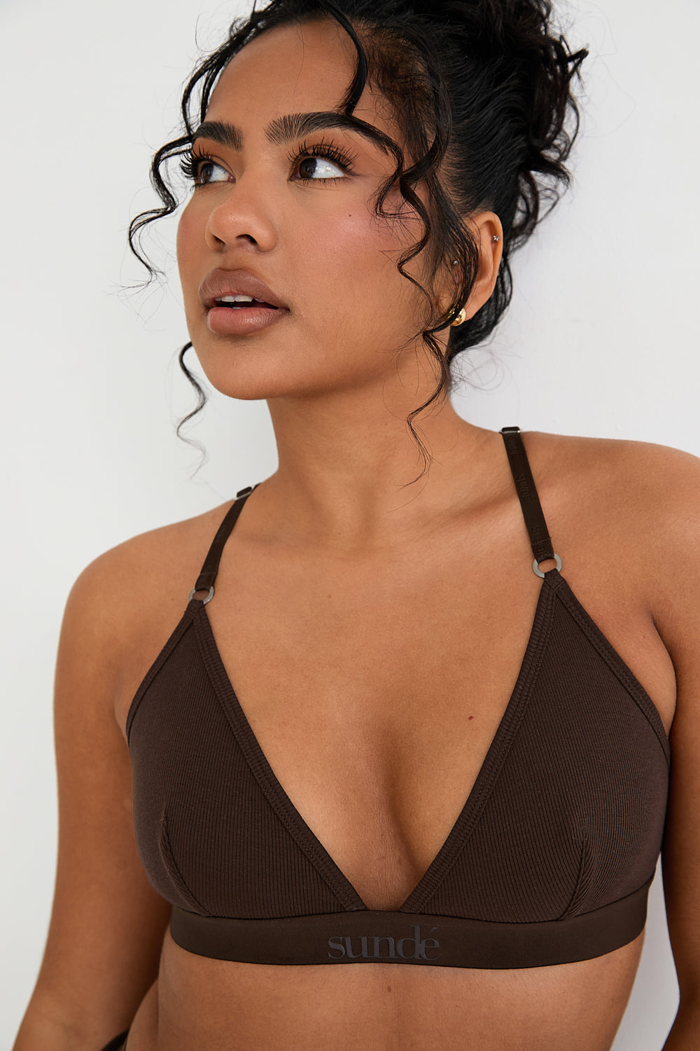 Cotton Lyocell Ribbed Triangle Bralet - Chocolate - Sunde