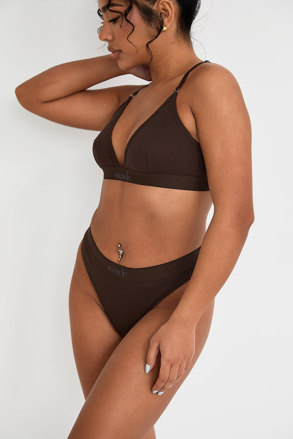 Cotton Lyocell Ribbed Triangle Bralet - Chocolate - Sunde