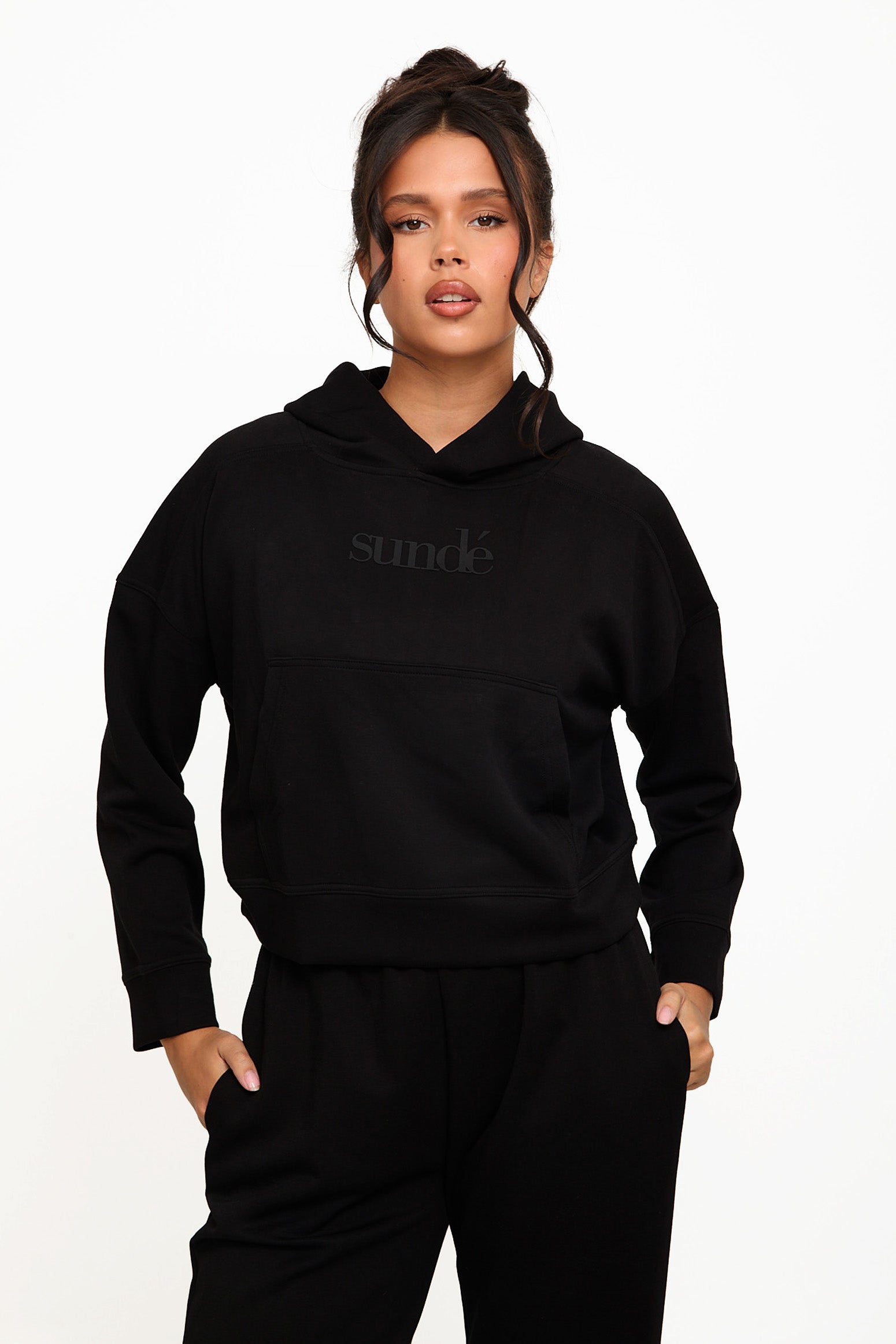 Boxy Cropped Hoodie - Black