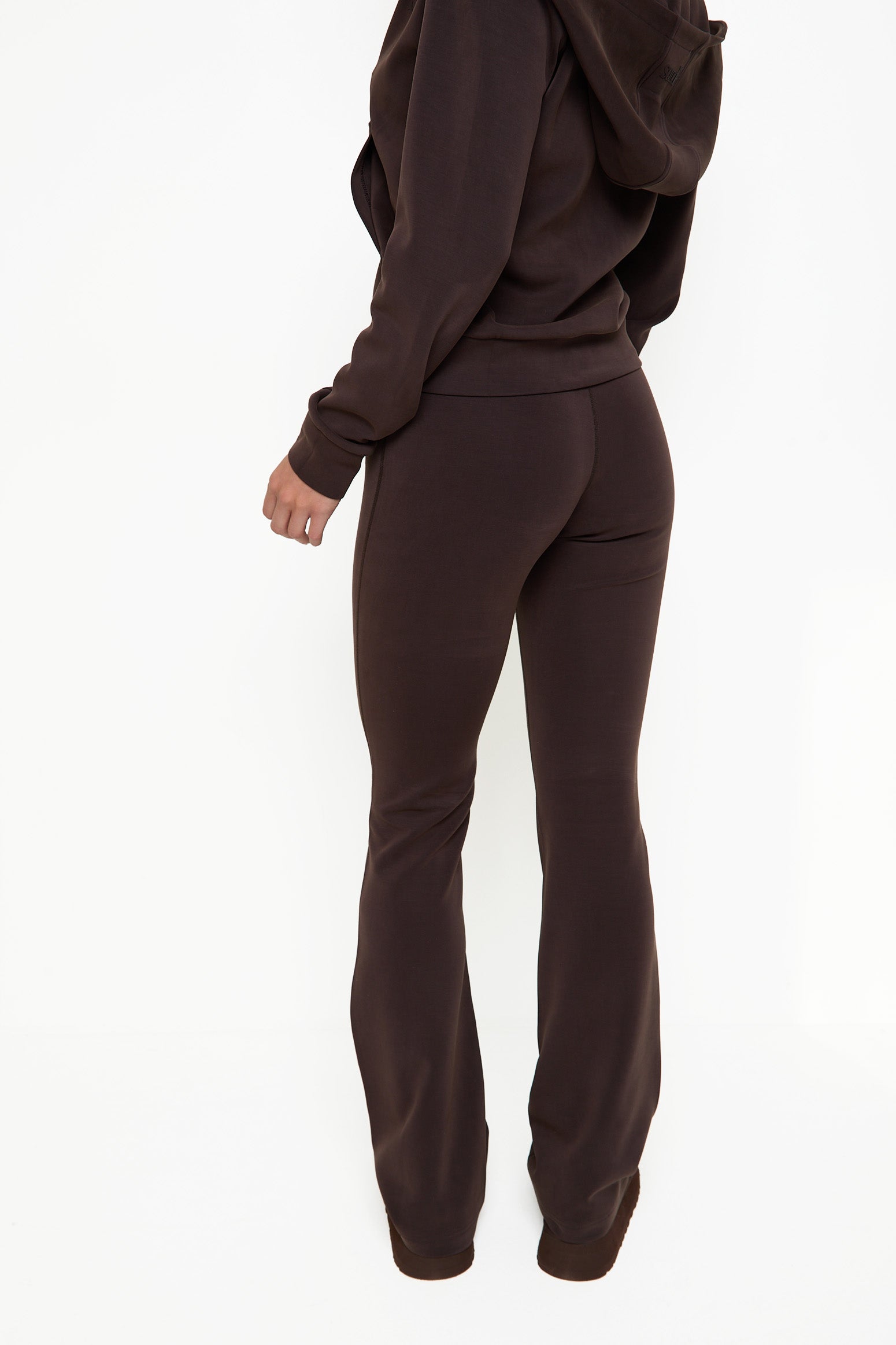 Velour Touch Wrap High-Waisted Flare Leggings - Espresso