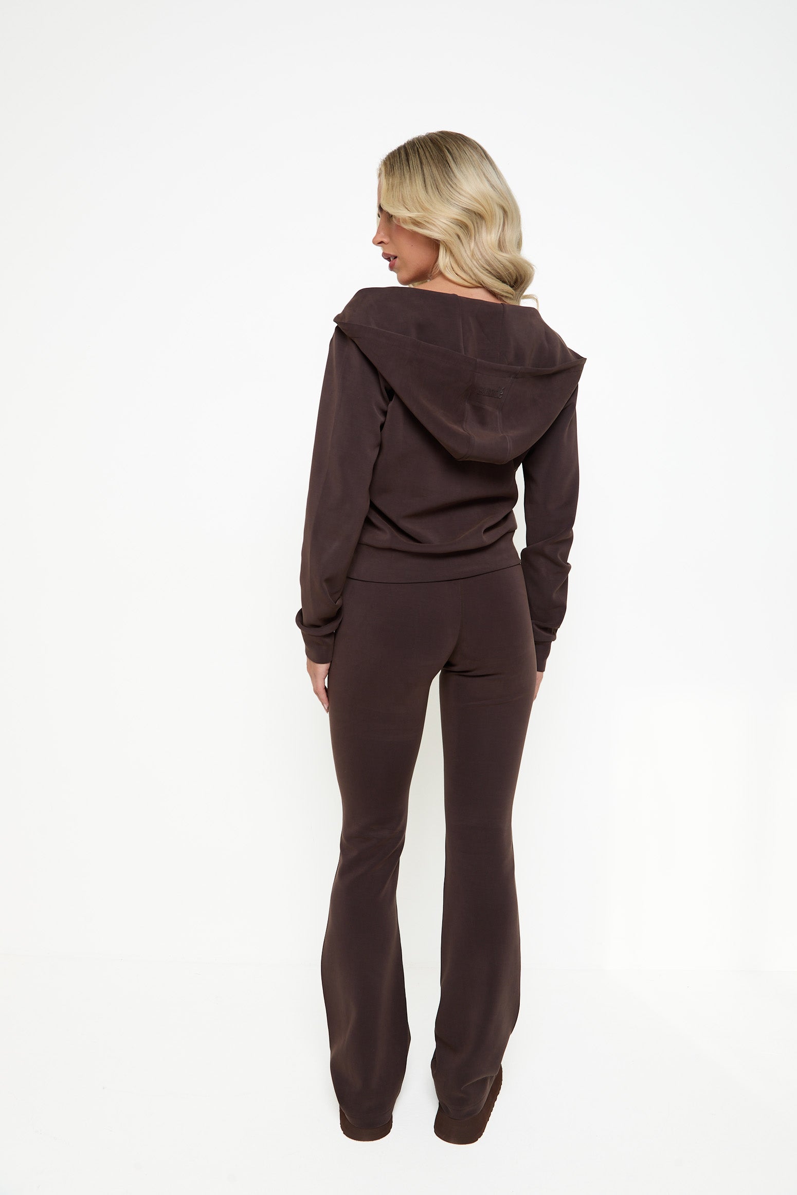 Velour Touch Wrap High-Waisted Flare Leggings - Espresso