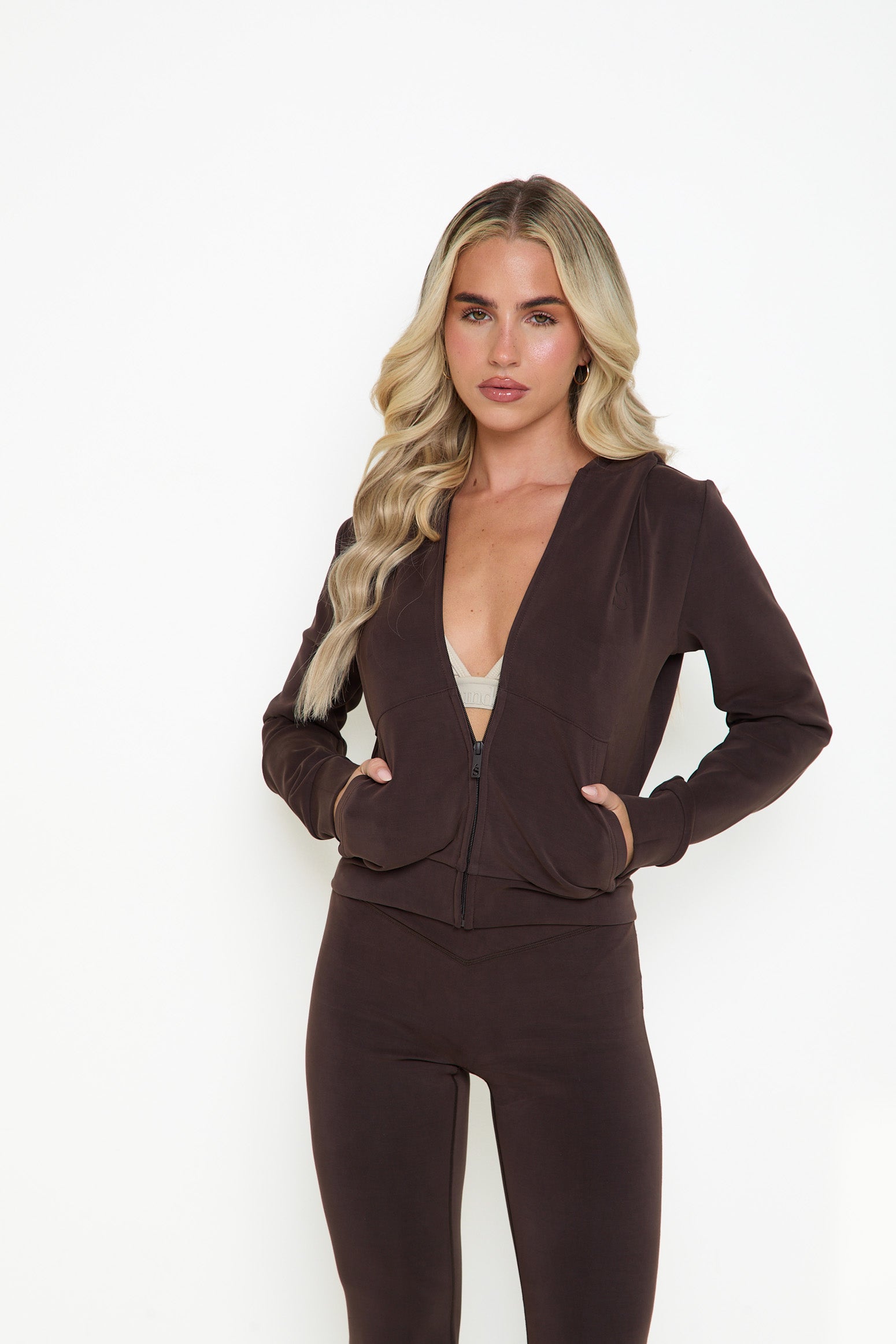 Velour Touch Lounge Zip Through Hoodie - Espresso