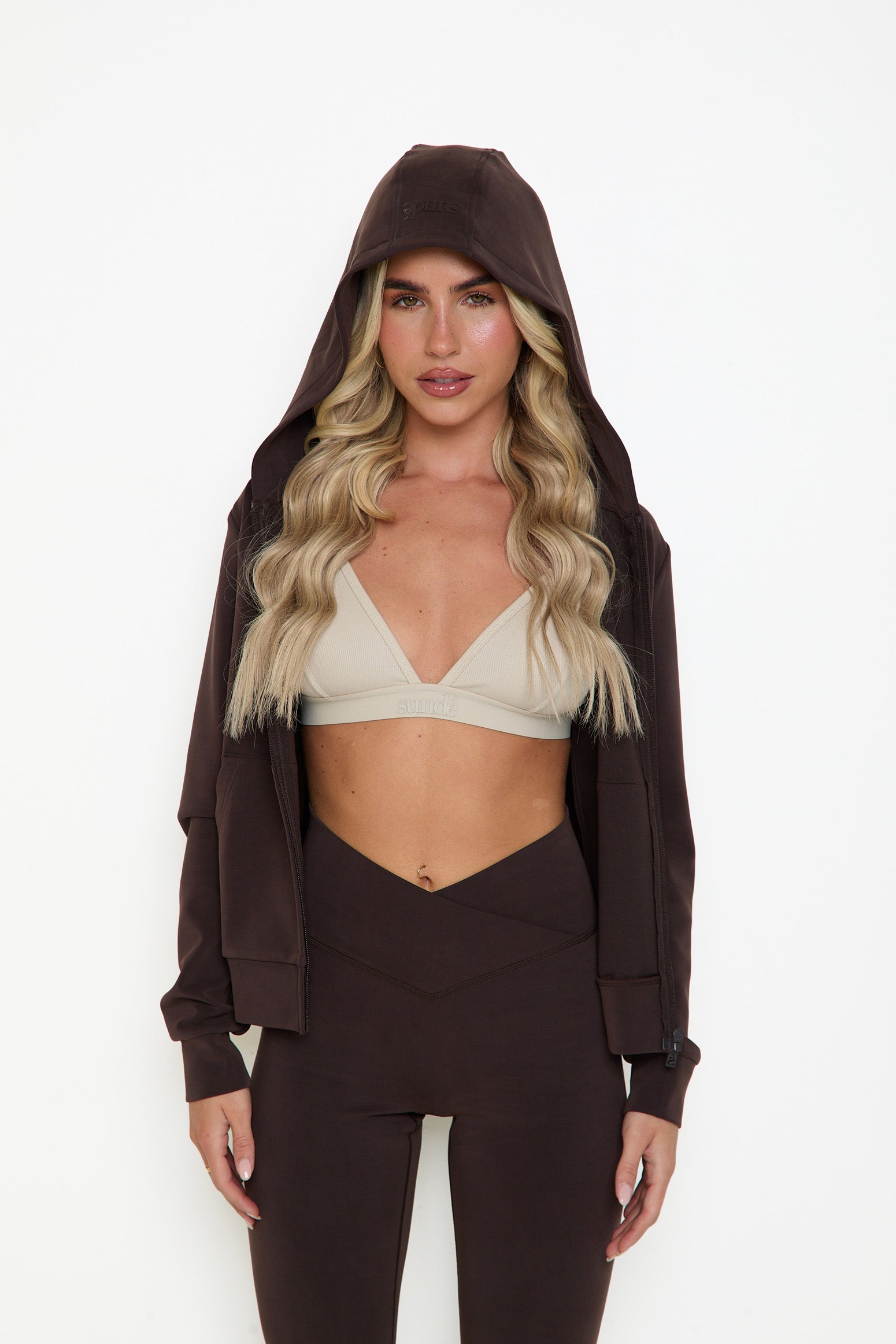 Velour Touch Lounge Zip Through Hoodie - Espresso