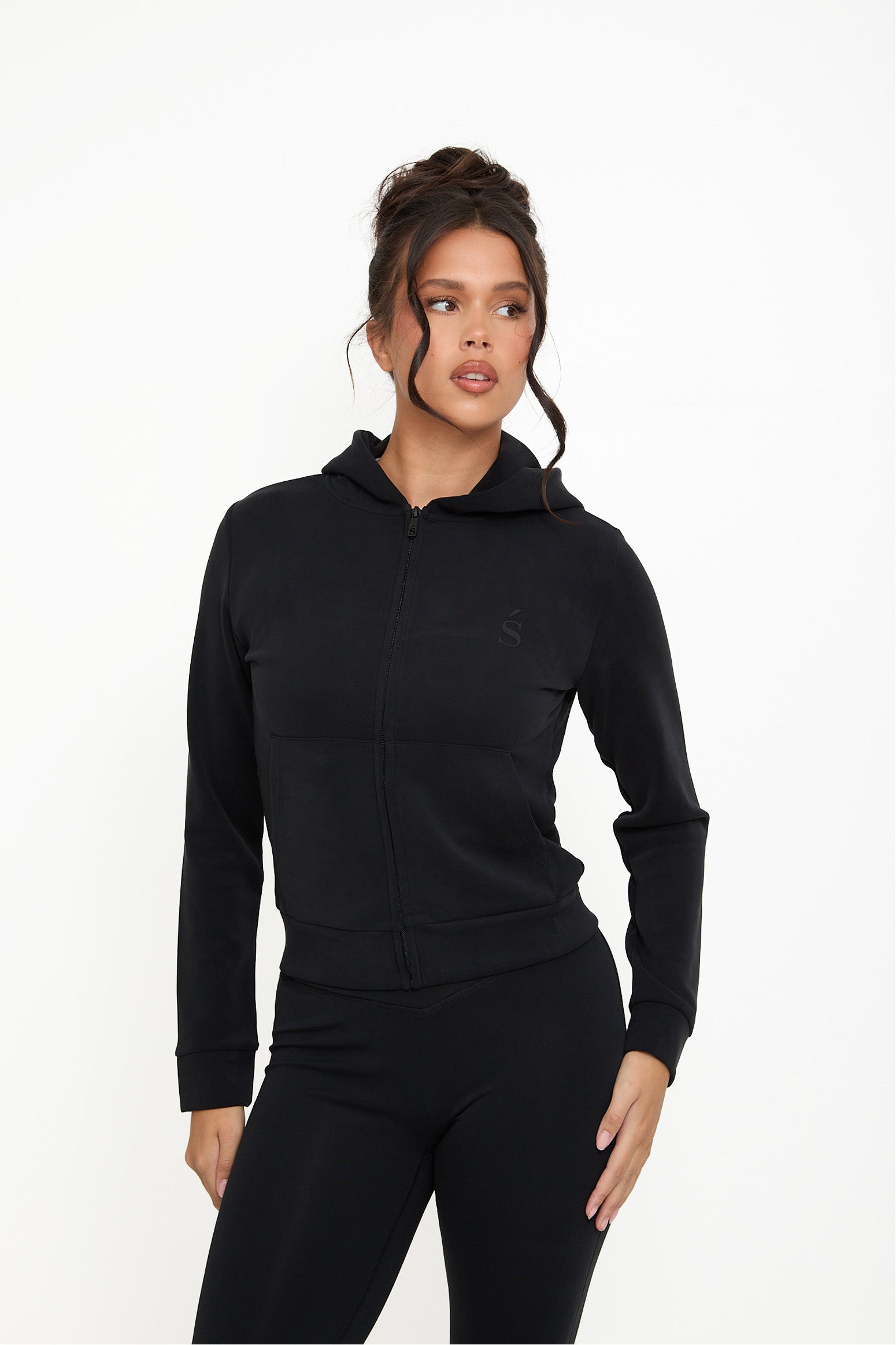 Velour Touch Velour Zip-Through Hoodie - Washed Black - Sunde