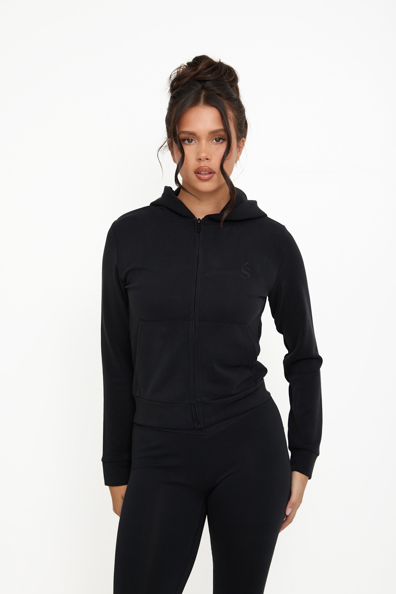 Velour Touch Velour Zip-Through Hoodie - Washed Black - Sunde - sundé