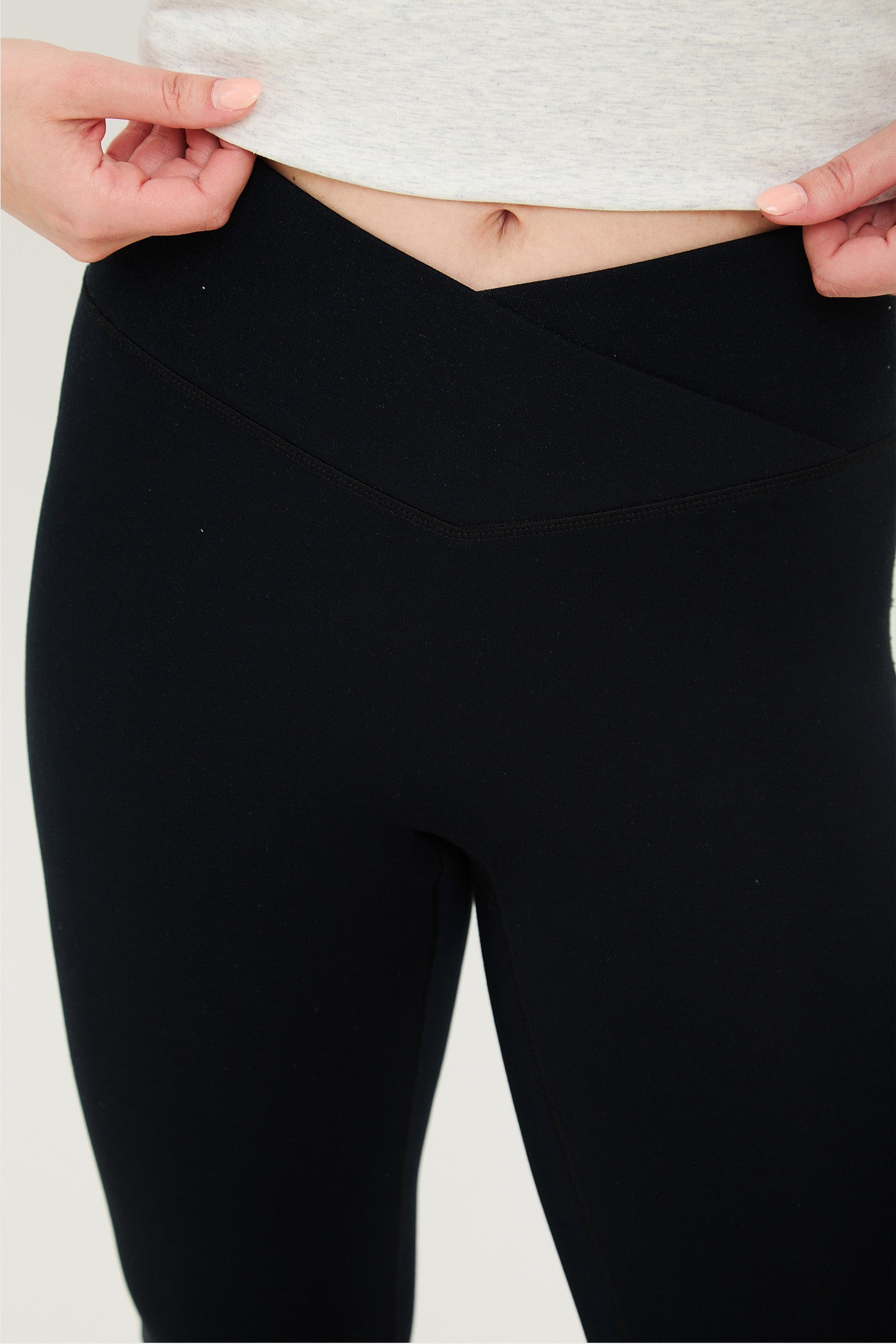 Velour Touch Wrap High-Waisted Leggings - Washed Black