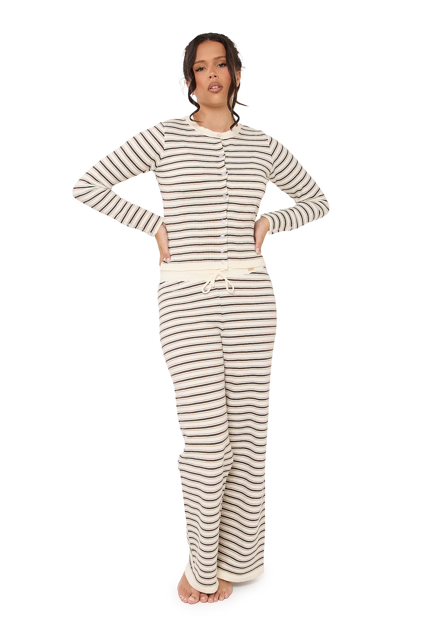Thea Knitted Lounge Trousers - Cream Brown