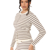 Thea Knitted Lounge Cardi- Cream Brown