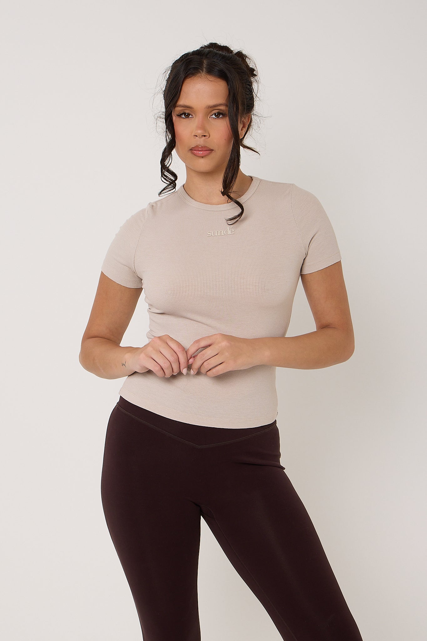 Modal Ribbed Basic T-Shirt - Latte- Sunde
