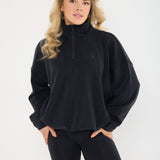 Velour Touch  1/4 Zip Sweater- Washed Black - Sunde