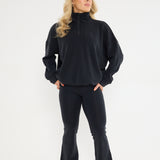 Velour Touch  1/4 Zip Sweater- Washed Black - Sunde