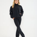 Velour Touch  1/4 Zip Sweater- Washed Black - Sunde