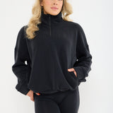 Velour Touch  1/4 Zip Sweater- Washed Black - Sunde