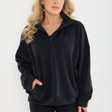 Velour Touch  1/4 Zip Sweater- Washed Black - Sunde