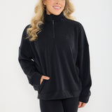 Velour Touch  1/4 Zip Sweater- Washed Black - Sunde