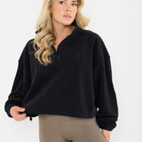 Oversized ¼ Zip Teddybear Fleece - Black